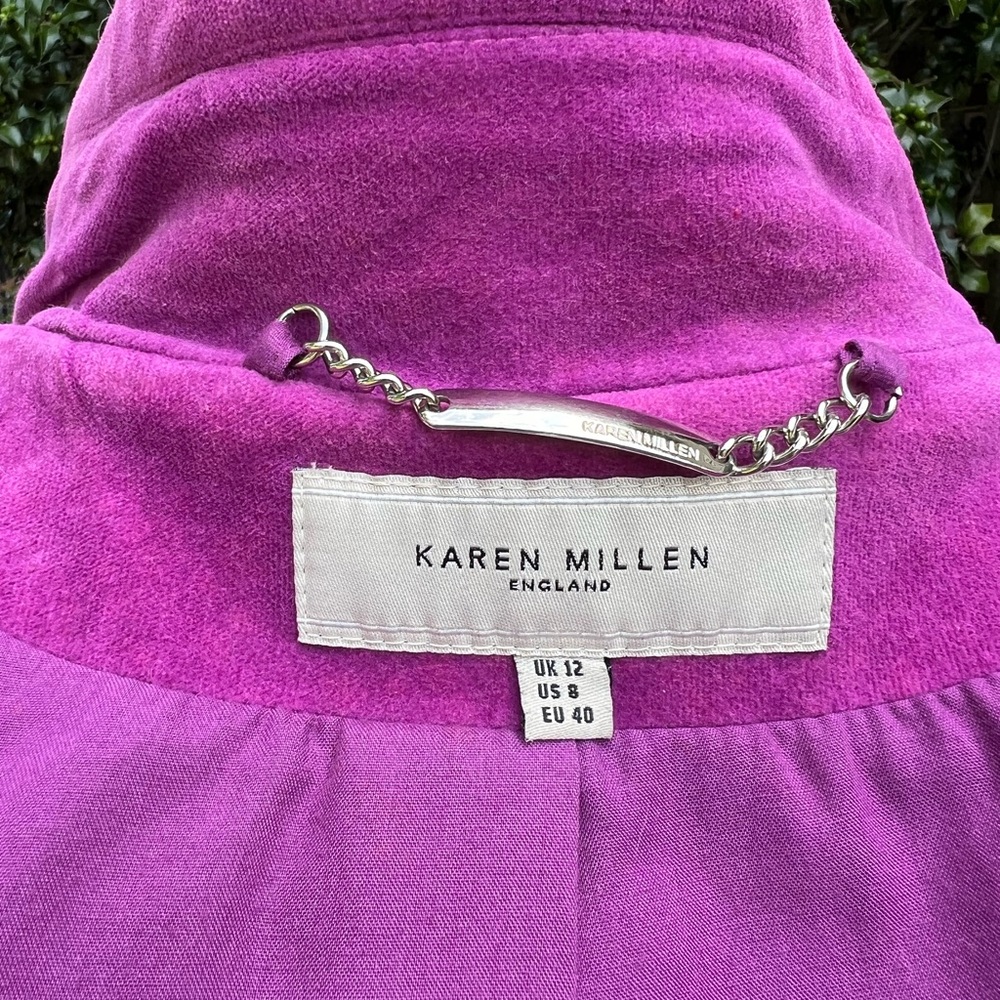 Karen Millen Purple Fit &Flare Trench Coat UK12 US8 fits US 4-6 - Picture 12 of 16